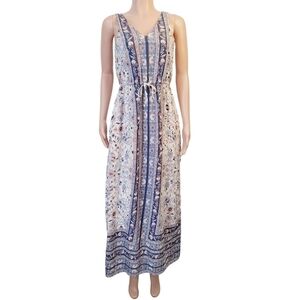 TUCHUZY Blue White & Pink Floral Sleeveless Lined Maxi Dress Size: S